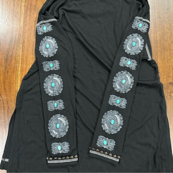 Double D Ranch Concho Sleeve Western Print Stud Embellished Long Sleeve Top XS - Picture 2 of 8